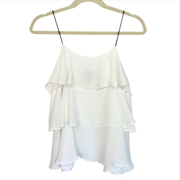Aqua White Ruffle Tiered Women's Top with Stretchy Spaghetti Straps Size Small - Picture 1 of 8